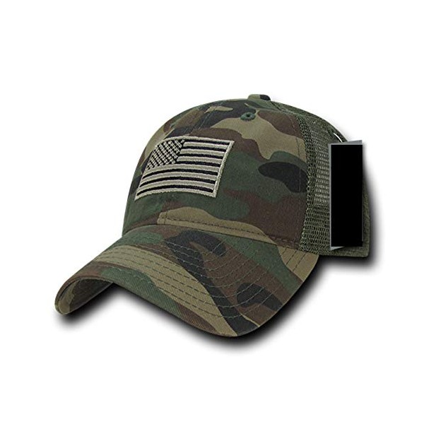 Rapid Dominance Soft Fit American Flag Embroidered Cotton Trucker Mesh Back Cap - Woodland Camo