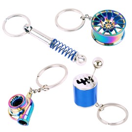 BETESSIN 4pcs Keychain Alloy Metal Damper Turbocharger Wheel Hub Car Gear Shifter Keyring Creative Pendant Decoration for Car Colorful