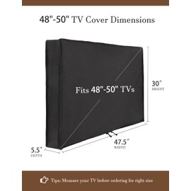 iBirdie Outdoor Waterproof and Weatherproof TV Cover with Zipper for 48 to 50 inch Outside Flat Screen TV, Black 600D Thick Fabric Protector