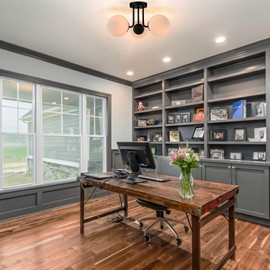 SHAWNKEY 3-Light Modern Black Metal Semi Flush Mount Ceiling Light with White Globe Glass Shade Ceiling Mount Light Fixture for Hallway Living Room Sputnik Chandelier Lighting