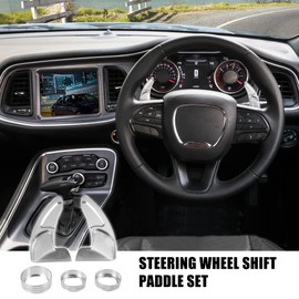 MACHSWON Car Steering Wheel Shift Paddle Extension Kit Silver with AC Volume Switch Button Cover Ring Trim for Dodge Challenger Charger 2015-2021