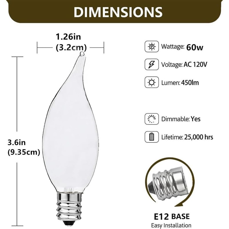 Jacqings Candelabra Flame Tip Frosted,Frosted Flame Tip Chandelier Light Bulb,