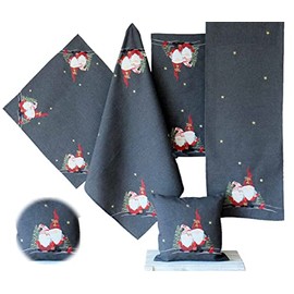Raebel OHG Tablecloth Table Runner Table Cloth Cushion Cover Christmas Grey Anthracite Embroidered with Gnome in Red (85 x 85 cm)