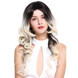 Wig Me Up – ZM Multi-Coloured 613R1B Extravagant Diva Centre Parting Curly Women's Wig Black Wig Platinum Blonde Ombre Mix