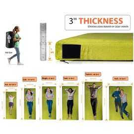 Gaialoop Thick Memory Foam Camping Mattress Sleeping Pad [Car/Tent/Cot] 3'' Portable Floor Play Mat Roll Up Mattress for Guests Sleepover Travel [Twin: 75 * 38 * 3"]