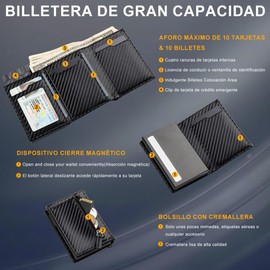 DQST Cartera para Caballero, Tarjetero Hombre de Cuero, RFID Bloqueo Antirrobo, Ideal como Regalo para Hombre (Fibra de Carbono Negro)