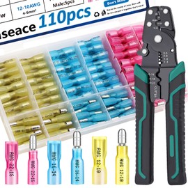 smseace 110PCS Heat Shrink Bullet Connectors with Crimping Tool 22-10AWG Waterproof Bullet connectors Heat Shrink Female&Male Connector for Automotive Boat Stereo Industrial Equipment
