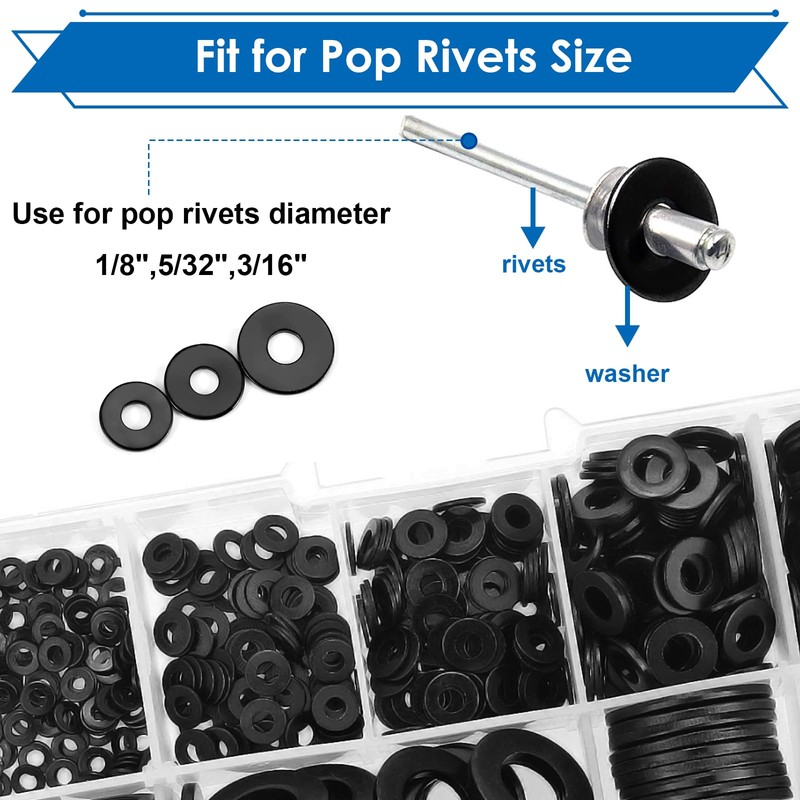 Seept 320PCS Black Pop Rivet washers Assortment kit for Black