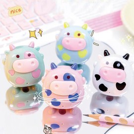 4 Pcs Cute Pencil Sharpener Cartoon Cow Pencil Sharpener Small Manual Pencil Sharpener Kawaii PVC Sharpener Stationery School Office Supplies (4Pcs Cow)