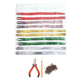 Hair Tinsel Kit 12 Pcs Colorful Glittering Hair Extensions Tinsel Strands with Crochet Hook Pliers Rings