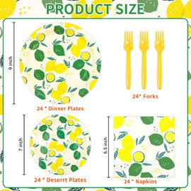 DYLIVeS Lemon Party Decorations, Yellow Lemons Summer Party Supplies Lemon Paper Plates and Napkins Forks, Lemonade Tropical Theme Party Tableware for Bridal Shower, Baby Shower, Birthday, Serves 24