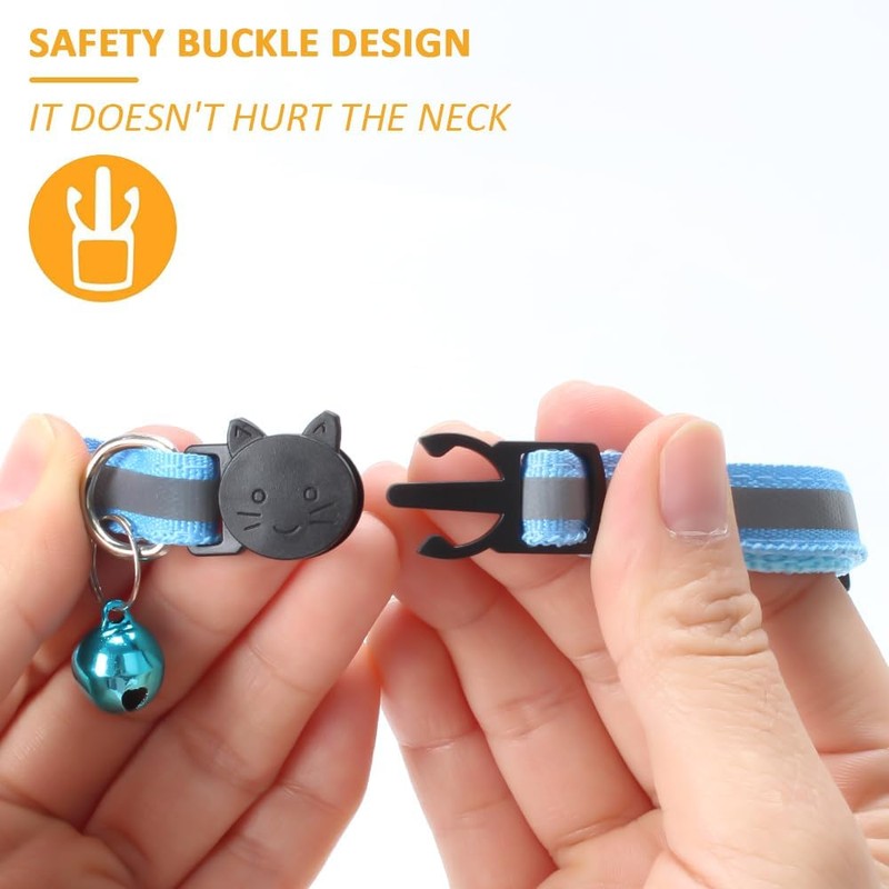 MJIYA Reflective Cat Collar with Bell, Breakaway Grid Collar with