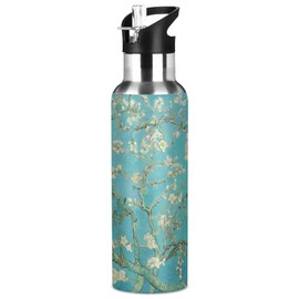 Almond Blossom Water Bottle with Straw Lid Vacuum Insulated Stainless Steel Thermo Flask Water Bottle 20oz