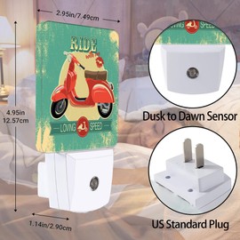 Jopowide Hipster Vintage with Red Retro Bike Night Light, Dusk to Dawn Smart Sensor Nightlight for Bedroom Bathroom Kitchen Hallway Stairs Hallway, Plug-in, Energy Efficient Decor Desk Lamp Gifts