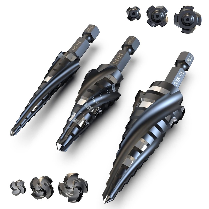 M35 Cobalt HSS Step Drill Bits, Four Spiral Flute Cobalt