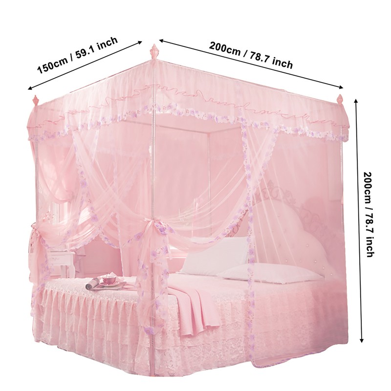 Luxury Princess 3 Side Openings Post Bed Curtain Canopy Netting