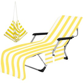 Lounger Beach Towels, Portable Beach Chair Cover with Pockets Pool Lawn Patio Lounge Chair Towel Cover Holidays Vacation Hotel Sunbathing Quick Drying Towels (Yellow)