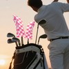 Golf Club Covers Pink Checkered Driver Headcover, Leather Golf Club