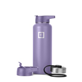 IRON °FLASK Camping & Hiking Hydration Flask with 3 Lids - Stainless Steel, Double Walled & Vacuum Insulated Water Bottle - Leak Proof & BPA Free (Lavender, Straw - 40 oz)