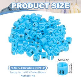 PATIKIL 100 Pcs Clothes Hanger Markers Number 48 Tags Fit 3mm Rod Garment Size Tag Hanger Clips Round Color Coding Label for Clothing Hangers, Blue
