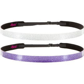 Hipsy Women's NON SLIP Skinny Smooth Glitter Hair Headbands 2pk (Silver & Purple)