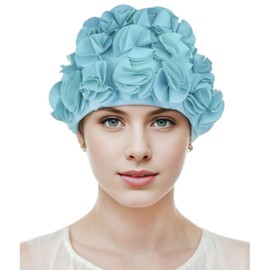 Medifier Retro 3D Flower Petal Swim Cap Vintage Swimming Hat Shower Cap for Ladies Women Girls Peacock Blue
