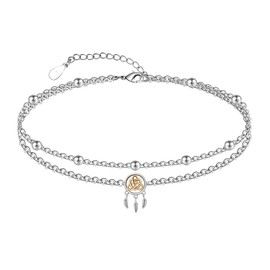 LINGBG JEWELRY Dreamcatcher Anklet 925 Sterling Silver Layered Celtic Knot Dream Catcher Anklet for Women Adjustable Celtic Anklet Summer Beach Ankle Bracelet Birthday Mother's Day Jewellery Gifts