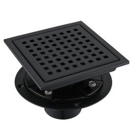 TRJIKAG 6 Inch Square Shower Floor Drain, Stainless Steel Black Shower Drain Kit with Flange, Floor Drain with Removable Grid Cover,Matte Black