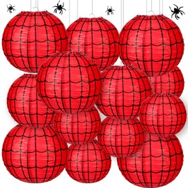 Bencailor 13 Pcs Sports Paper Lanterns Sport Themed Paper Soccer Baseball Football Basketball Lanterns for Indoor Outdoor Sport Themed Birthday Party Decoration (Spider Web)