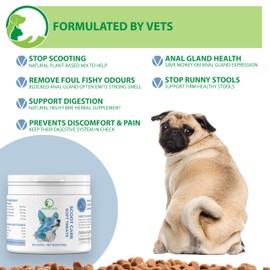 Primary Pets Premium Pet Supplies Scoot Relief Treats, Anal Gland Support for Dogs | High Fibre Supplement with Psyllium Husk, Pumpkin Seeds, Dandelion Root & Prebiotics | 120 Soft Chews