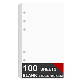 A6 Blank Paper for Filofax Personal Binder Planner, White 100gsm Blank Pages, 6 Hole Punched, 100 Sheets/200 Pages, 3.75 x 6.75 Inch
