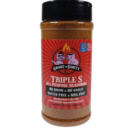 Smoke n Sanity SnS Triple S Low FODMAP All Purpose Seasoning - Certified Low FODMAP - Contains No Garlic, No Onion - Gluten Free and Dairy Free (9.5 oz Shaker)