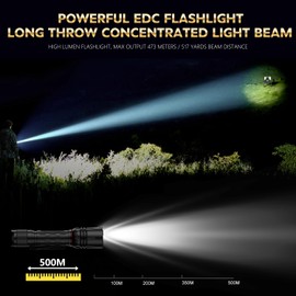 WARRIORLAND 1600 Lumen Tactical Flashlight, Compact Handheld Flashlight with Max Beam Distance 473 Meters, IP68, EDC Flashlight with Rechargeable Battery, Outdoor, Camping and Emergency