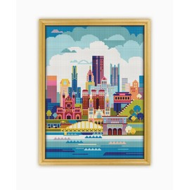 Pittsburgh USA CS091-2 - Counted Cross Stitch KIT#2 Prime. Set of Threads, Needles, AIDA Fabric, Needle Threader, Embroidery Clippers and Printed Color Pattern Inside.
