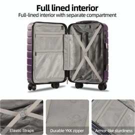 TRACK TRAVEL 4 Piece Luggage Set ABS+PC Expandable Hardshell TSA Lock Aluminum Trolley Spinner Wheels (Purple, 4 Piece Set)