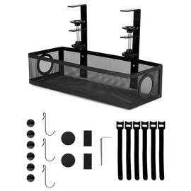 QWORK® kabelmanagement unter dem Schreibtisch, kabelkorb aus Metall ohne Bohren, Kabel-Organizer-Korb, für zuhause, büro
