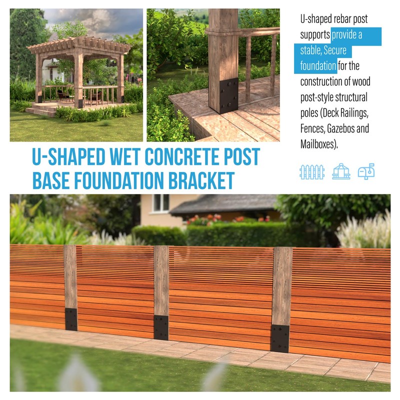 Heavy Duty U-Shape Metal Post Base Holder, 6''x6'' (Internal 5.5"x5.5"),