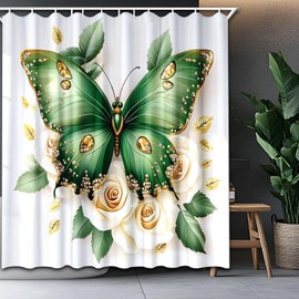 Dreamrflove Butterfly Shower Curtain, 1 Itembutterfly Shower Curtains for Bathroom, Green Butterfly Floral Shower Curtain, 72x72 Inch Waterproof Polyester Insulated Home Decor