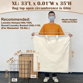 CALACH Canvas Laundry Bag 33"Lx 35"H, Thick Cotton Laundry Bag with Handles & Drawstring, Extra Large Heavy Duty Washable Basket Liner Hamper Liner Canvas Storage Sack (Beige XL, 1 Pack)