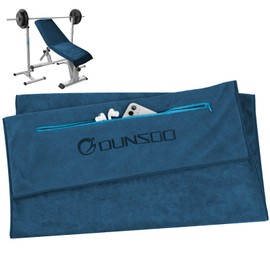 DUNSOO Fitness Towel, 120 x 50 cm, Microfibre Sports Towel with Zip Pocket for Gym and Training, Gym Towel (Navy Blue)