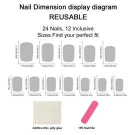 Kabwea 24 Piece Short Press on Nails, Artificial Summer Palm Nails