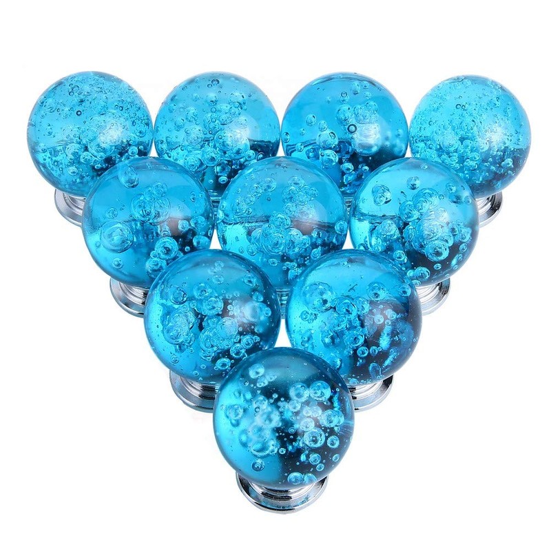 IEIK10 PCS Crystal Cabinet Knobs Azure Blue Round Glass Bubbles