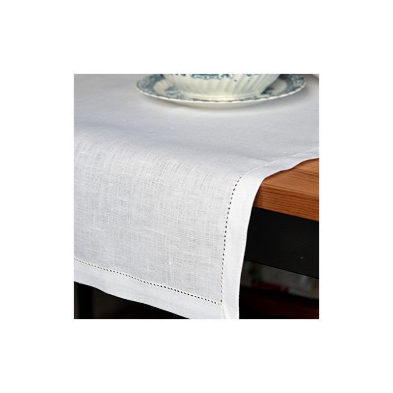 Linen & Cotton Luxury Hemstitched Table Runner FLORENCE, 100% Linen