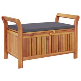 vidaXL Garden Storage Bench, Solid Acacia Wood, Gray Cushion Included, Classic Outdoor Design, Patio & Garden Seating, 35.8" x 19.7" x 23.6", Patio & Deck Organizer, Durable Wooden Furniture