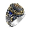 Dinuo S925 pure silver ring embedded elliptic natural agate rock