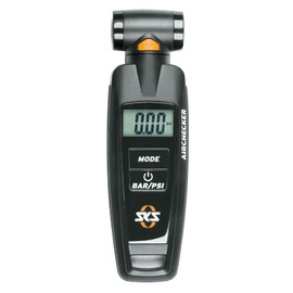 SKS GERMANY AIRCHECKER Digitaler Luftdruckprüfer (Fahrradzubehör, Reifendruckmessgerät mit Druckablassfunktion und Echtzeitmessung, Duo-Kopf für AV/SV Ventile, max. 10 bar / 144 PSI), Schwarz