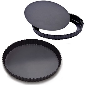 EGEN Quiche Tart Pan Tin, 24 cm and 22 cm Removable Loose Base Bottom Carbon Steel Tart Pie Mould Set of 2 (24 cm + 22 cm)