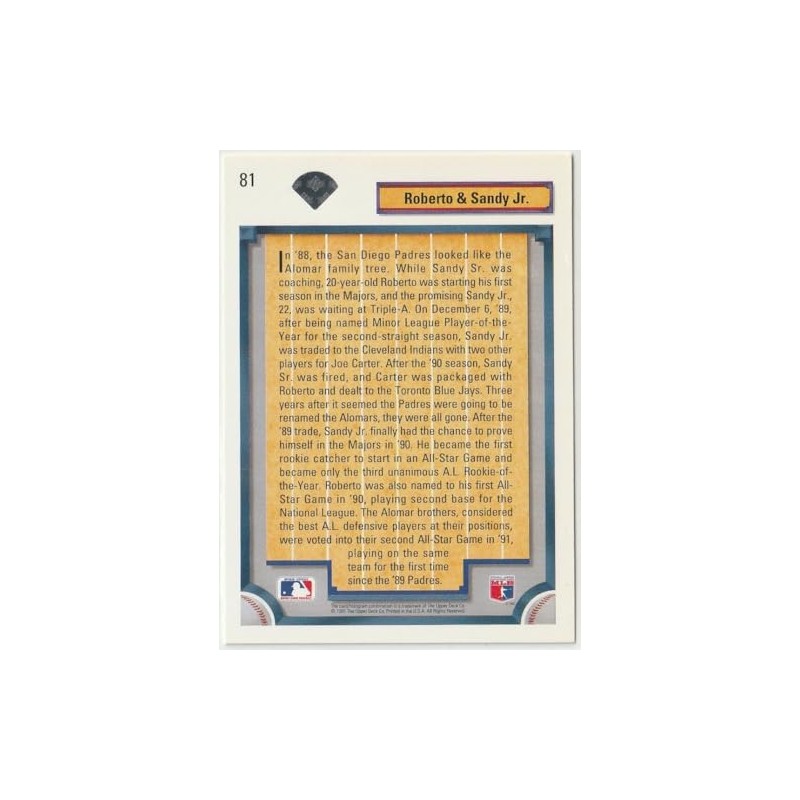 1992 Upper Deck Baseball Bloodlines Roberto & Sandy Alomar Jr.