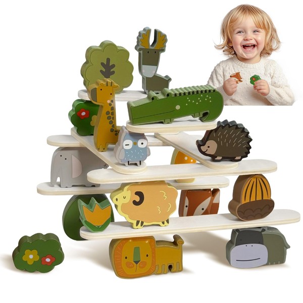 Miyacare Wooden Forest Animals Stacking Toy, Montessori Wooden Toy from