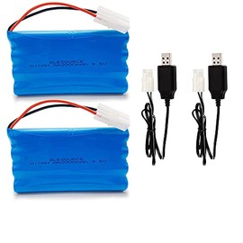 (Paquete de 2 baterías NiMH de 9.6 V, 2000 mAh, batería RC con conector estándar Tamiya para coche RC, robots con (2 piezas) cable de carga USB